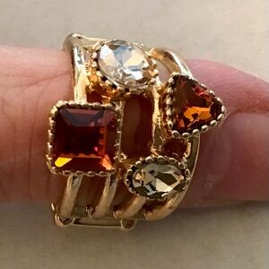 Paparazzi Gold Ring with Amber and Clear Gems